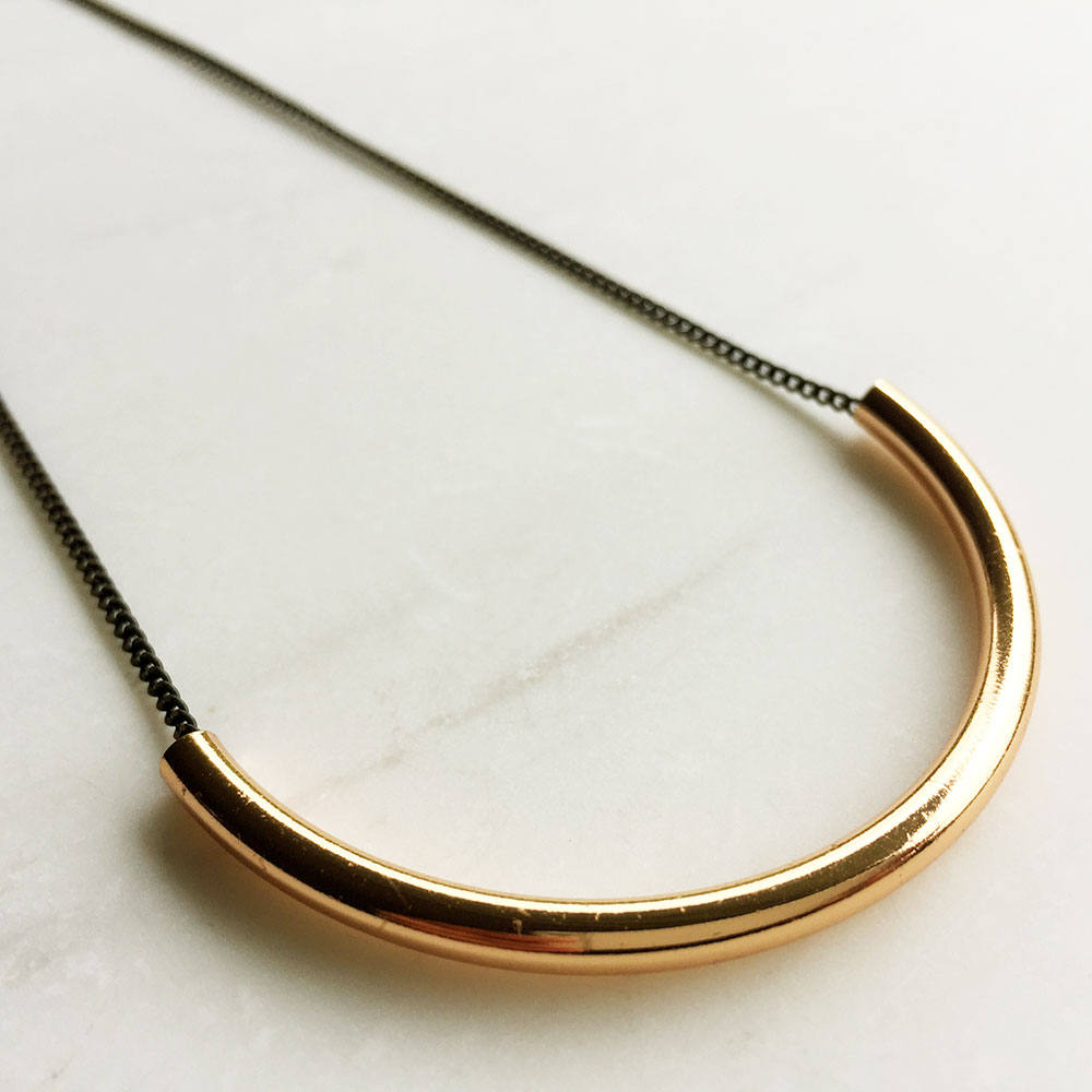 Long Rose Gold Necklace, Tube Necklace, Simple Necklace, Minimalist Necklace, Crescent Necklace, Moon Necklace, Christmas gift for her