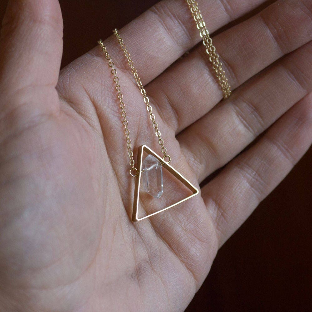 Crystal Necklace, Amethyst Necklace, Choose One Triangle necklace, Geometric Necklace, Layering minimalist necklace, Mother's Day Gift