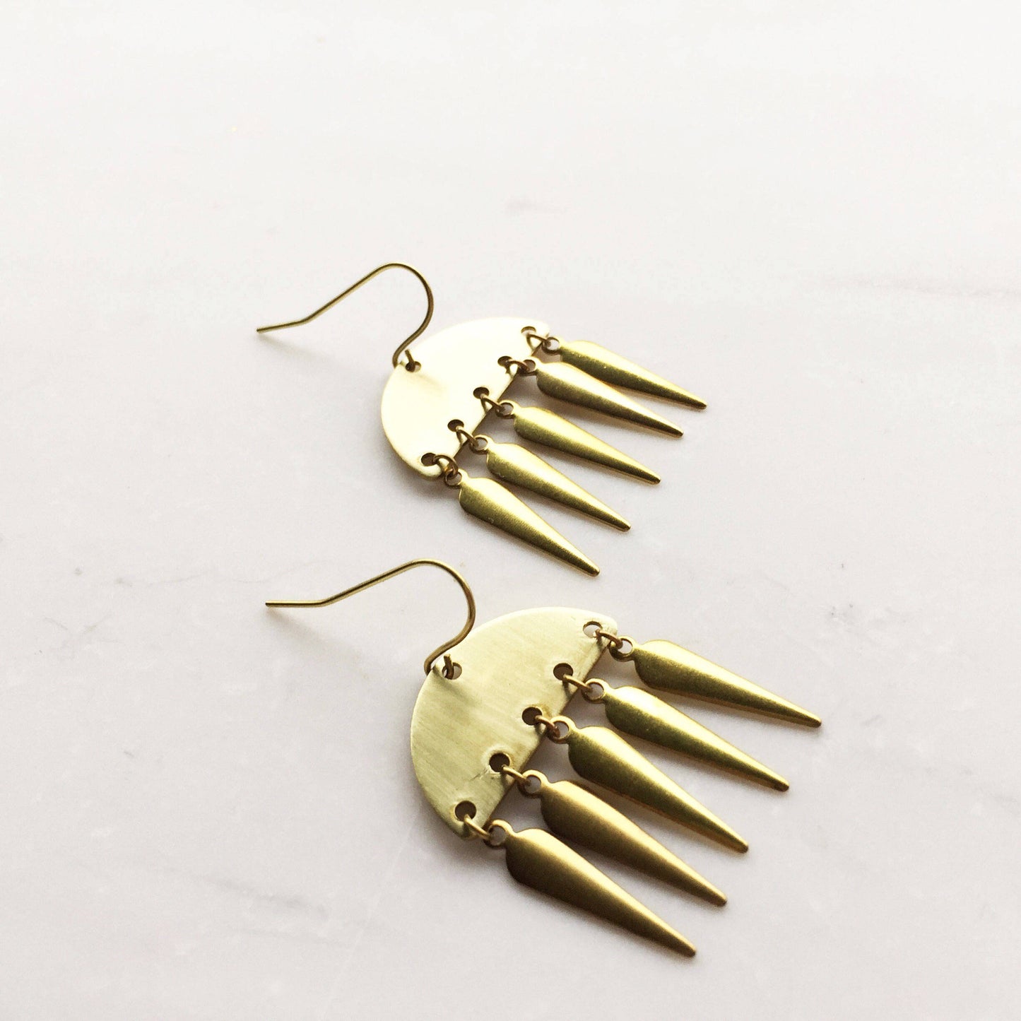 Gold Spike Statement Earrings, Brass earrings, tribal earrings, gold drop earrings, boho earrings, long gold earrings, arrow earrings