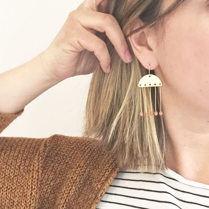 Gold Chandelier earrings, gold statement earrings, big earrings, brass earrings, gift for women, gift for her, bold earrings, pink earrings
