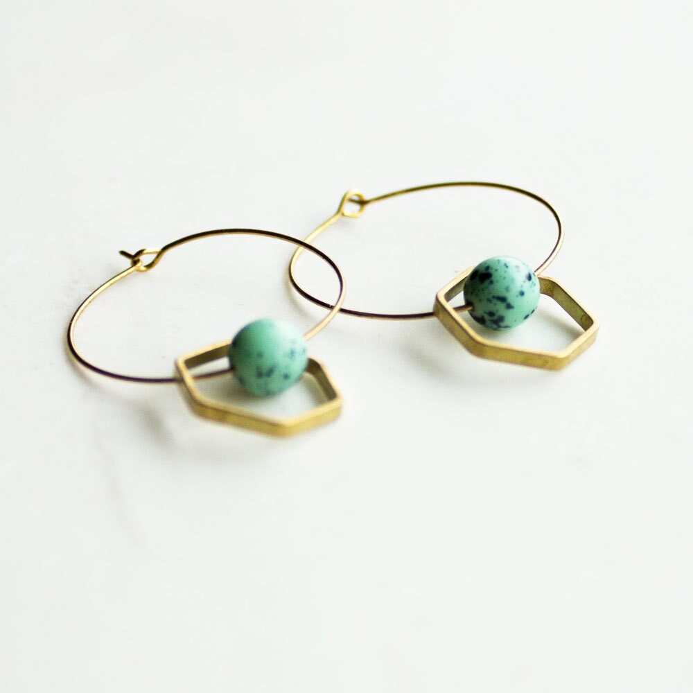 Unique hoop earrings, blue beaded earrings, statement hoops, gold hoop earrings, gold earrings, gift for her, blue stone
