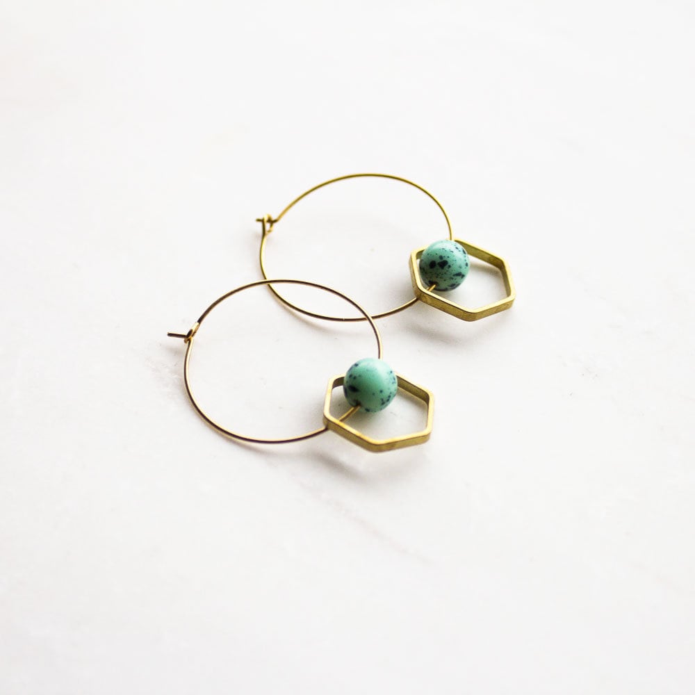 Unique hoop earrings, blue beaded earrings, statement hoops, gold hoop earrings, gold earrings, gift for her, blue stone