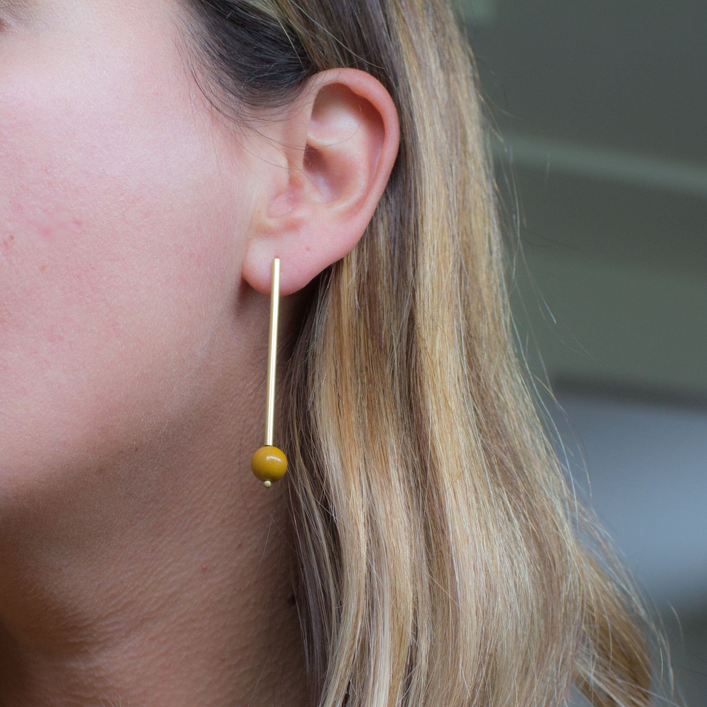 Long yellow and gold drop earrings, long minimalist statement earrings, jasper stone earrings, gold bar earrings