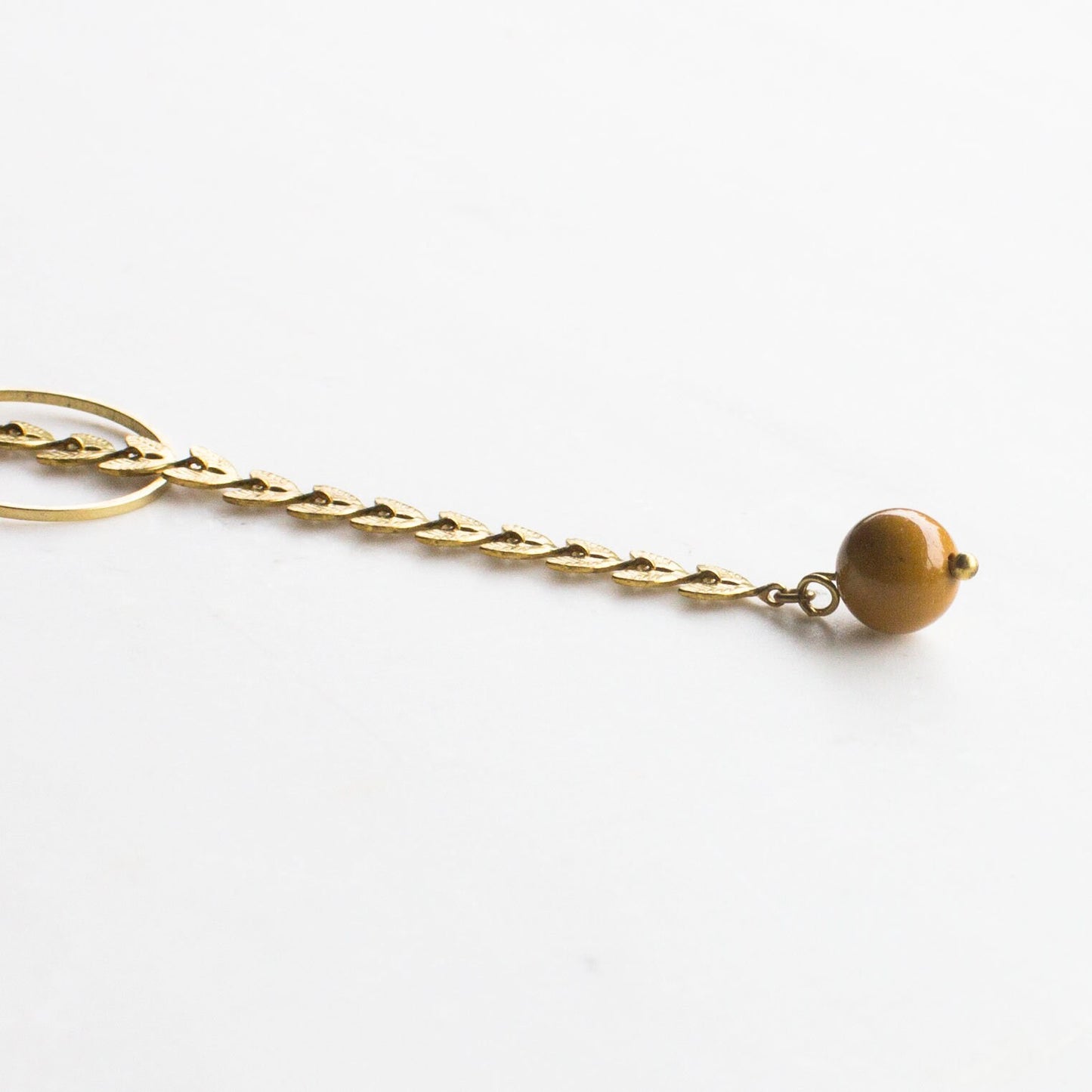 Gold Lariat Necklace with bead drop, long y necklace, gold leaf lariat necklace, long gold and yellow necklace