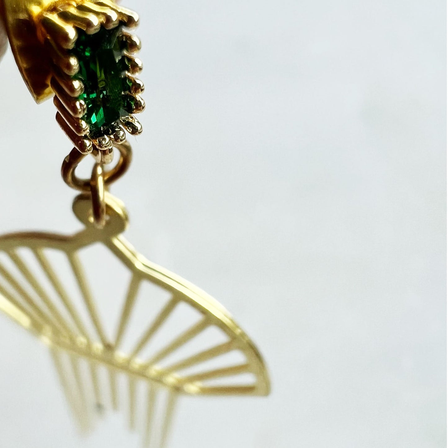 Gold and green earrings, art deco jewelry, green jewel earrings, emerald