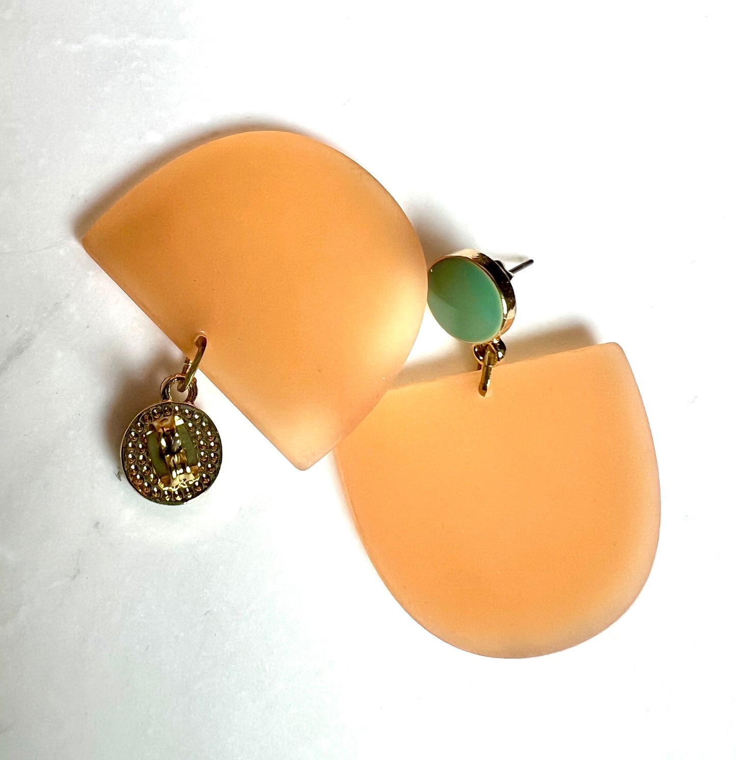 Orange crescent earrings, blue and orange earrings, colorful jewelry, statement earrings