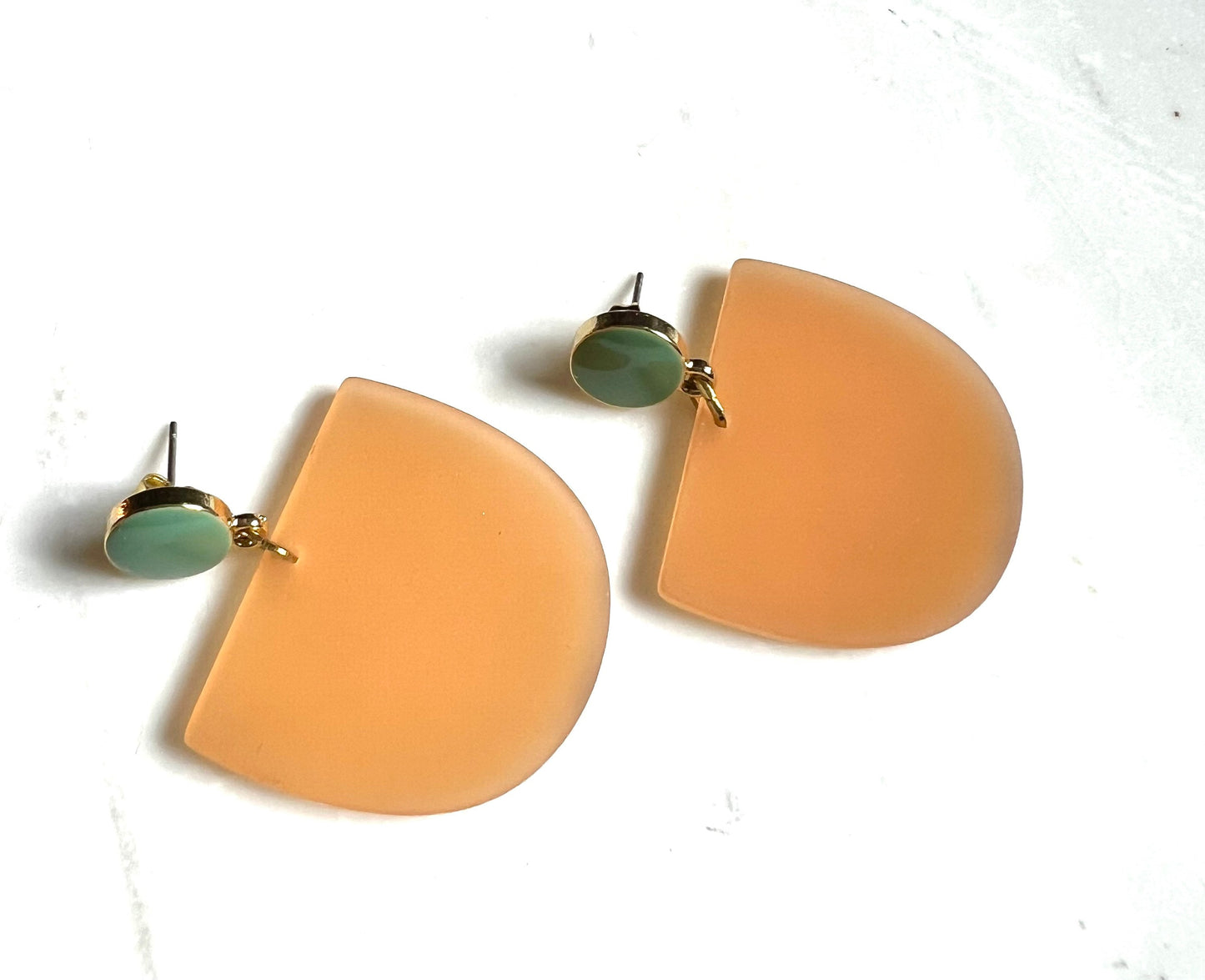 Orange crescent earrings, blue and orange earrings, colorful jewelry, statement earrings