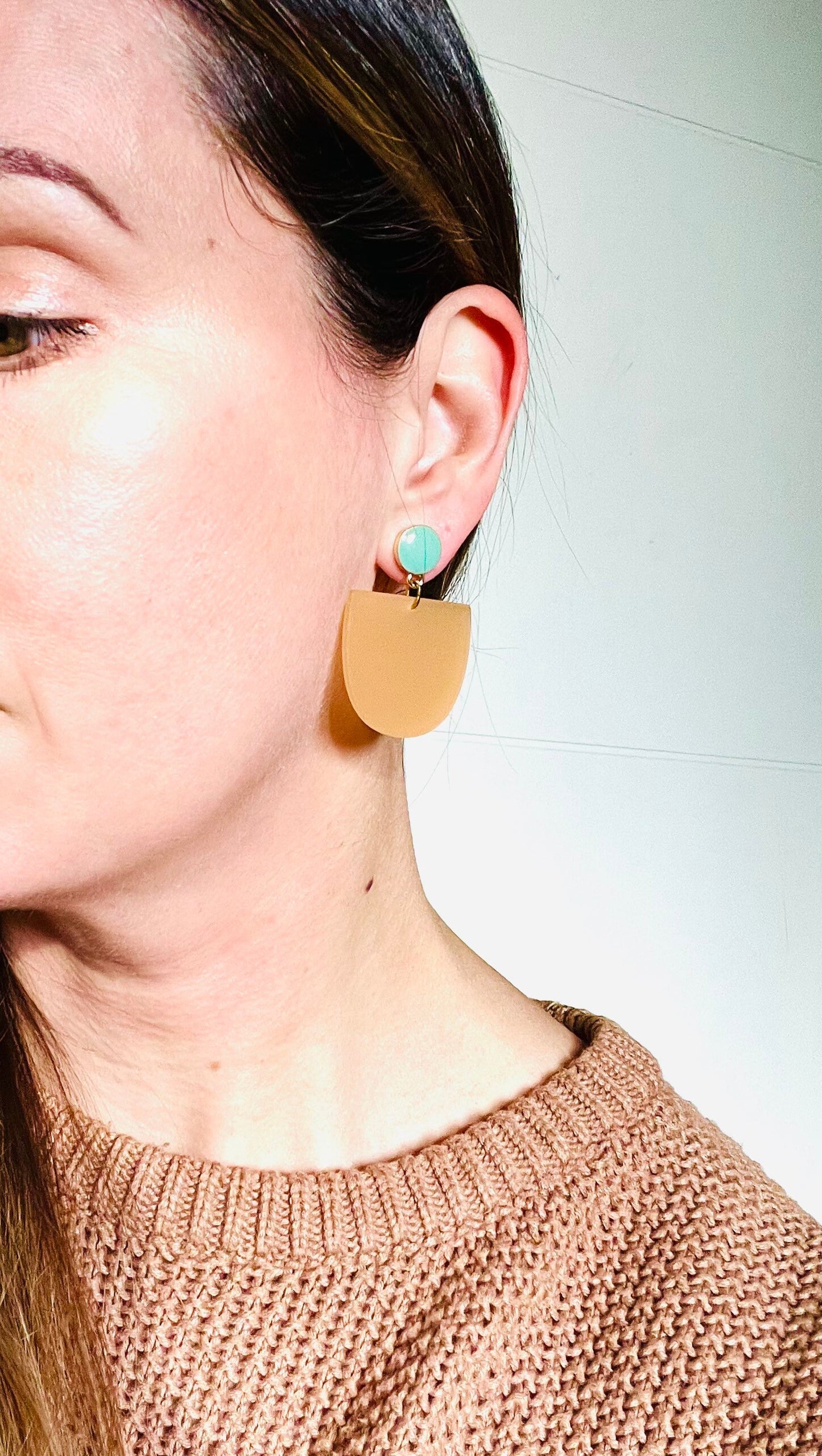 Orange crescent earrings, blue and orange earrings, colorful jewelry, statement earrings