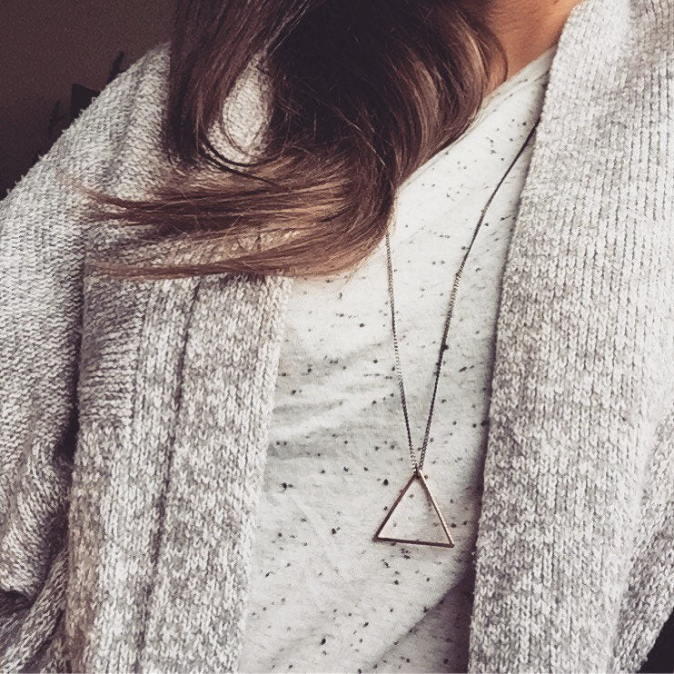 Rose Gold Triangle Necklace, long triangle necklace, layering necklace, geometric necklace, gift for her, Girlfriend Gift, mothers day gift