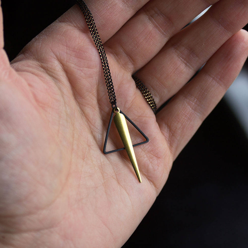 Black Triangle and gold arrow necklace, triangle necklace, geometric necklace, boho, aztec necklace, black and gold necklace