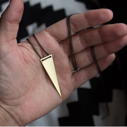 Gold Arrow Point Long Necklace, Brass triangle necklace, Minimalist necklace, boho jewelry, Gift for wife girlfriend sister mom