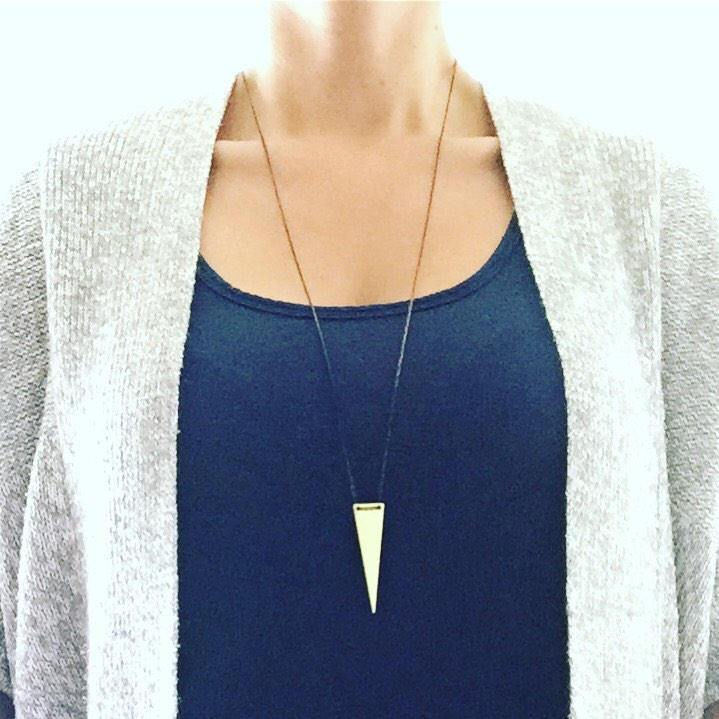 Gold Arrow Point Long Necklace, Brass triangle necklace, Minimalist necklace, boho jewelry, Gift for wife girlfriend sister mom