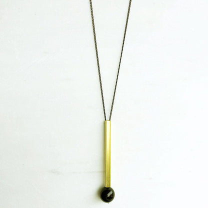 Gold Bar and Onyx Necklace, Black gold statement jewelry