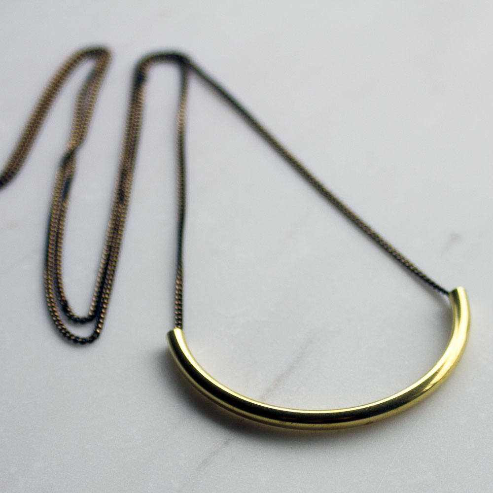 Long Rose Gold Necklace, Tube Necklace, Simple Necklace, Minimalist Necklace, Crescent Necklace, Moon Necklace, Christmas gift for her