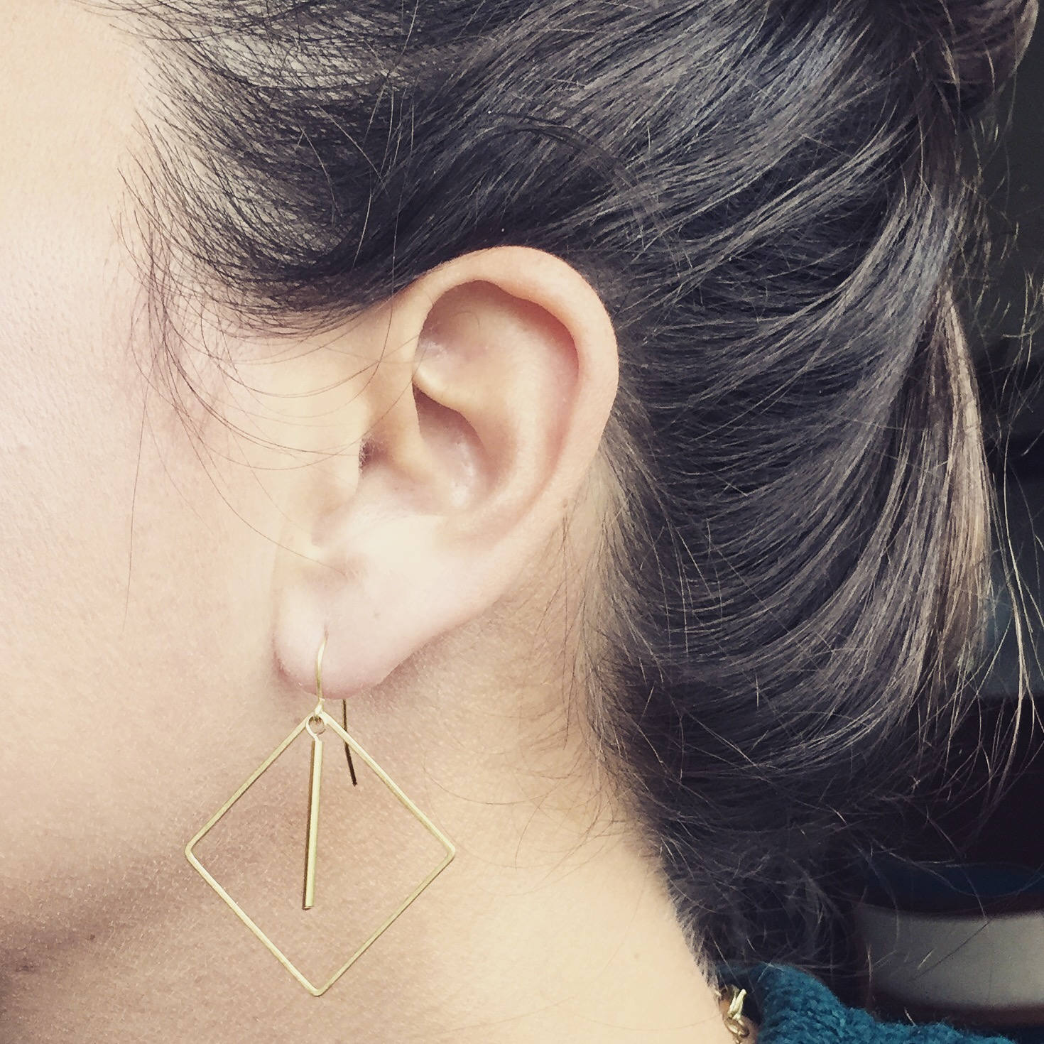 Gold Geometric Diamond Earrings, Gold dangle earrings, Minimalist Earrings, Gift for Mom, square Earrings