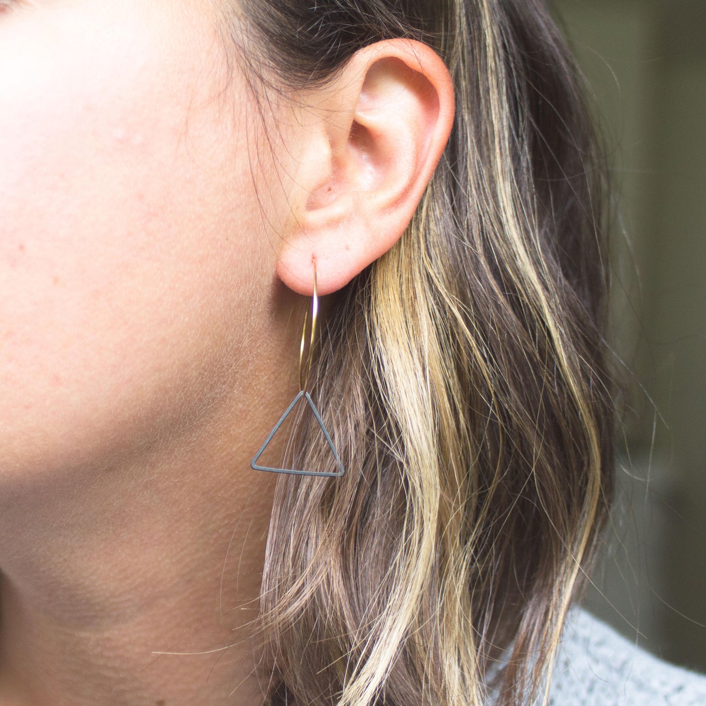 Gold Hoop Triangle Earrings, Black and Gold geometric hoops, Simple Earrings, Minimalist Earrings, Bridesmaid Earrings, Gift for her women