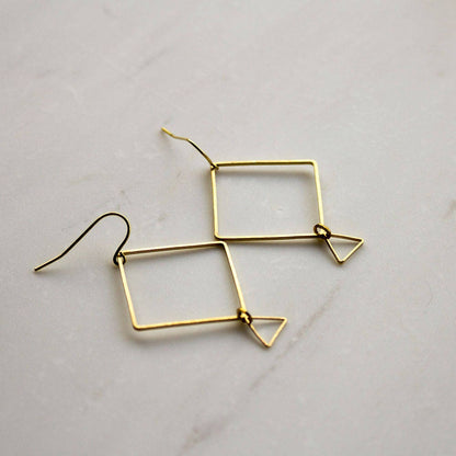 Diamond and Triangle Geometric Earrings, Gold Minimalist Earrings, Modern drop earrings, Mother's Day gift, square earrings, everyday wear