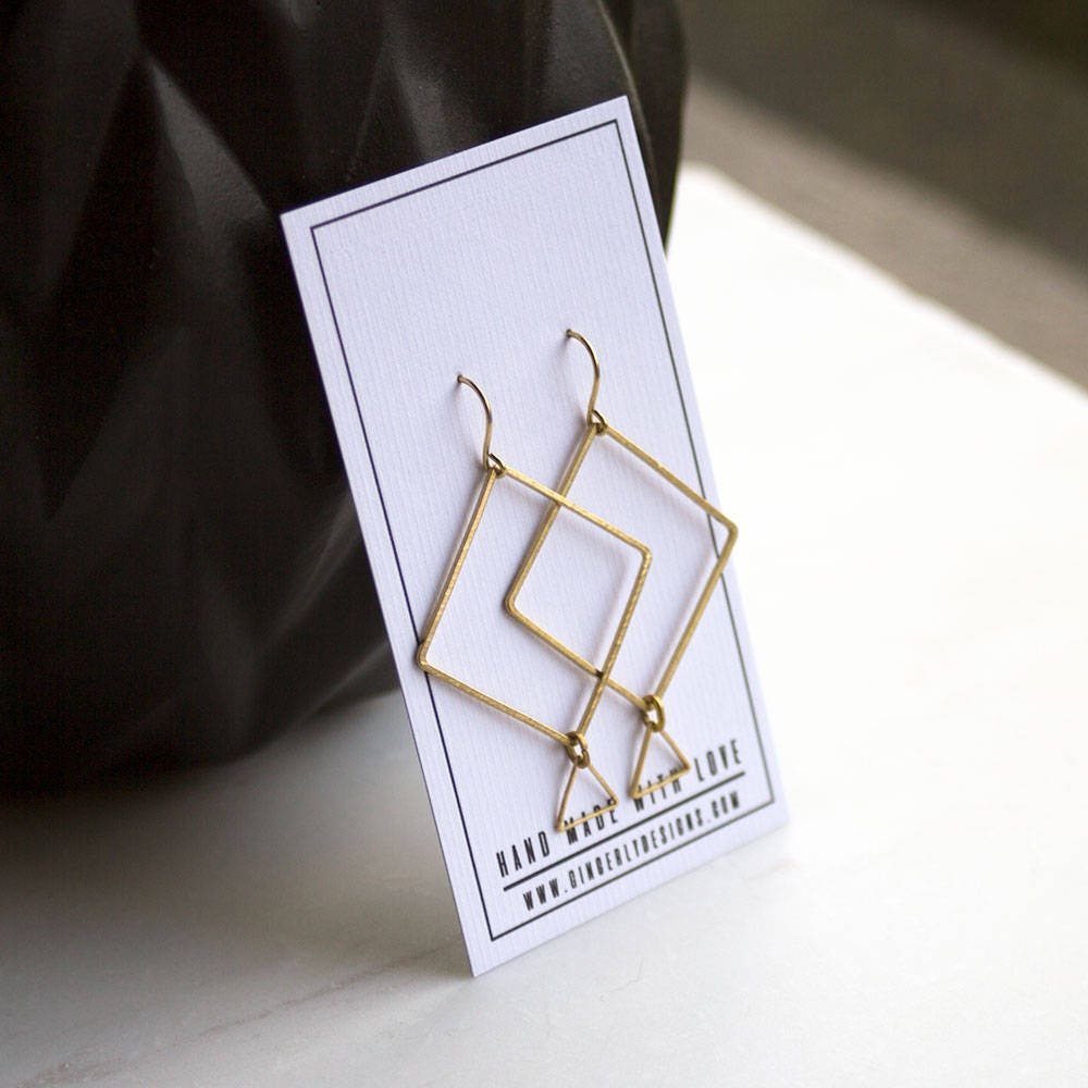 Diamond and Triangle Geometric Earrings, Gold Minimalist Earrings, Modern drop earrings, Mother's Day gift, square earrings, everyday wear