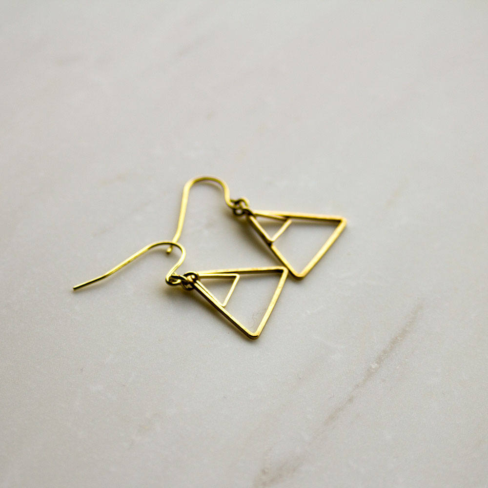 Gold triangle earrings, Geometric triangle earrings, Gold earrings, modern drop earrings, Gift for her, gift for wife, bridesmaid earrings