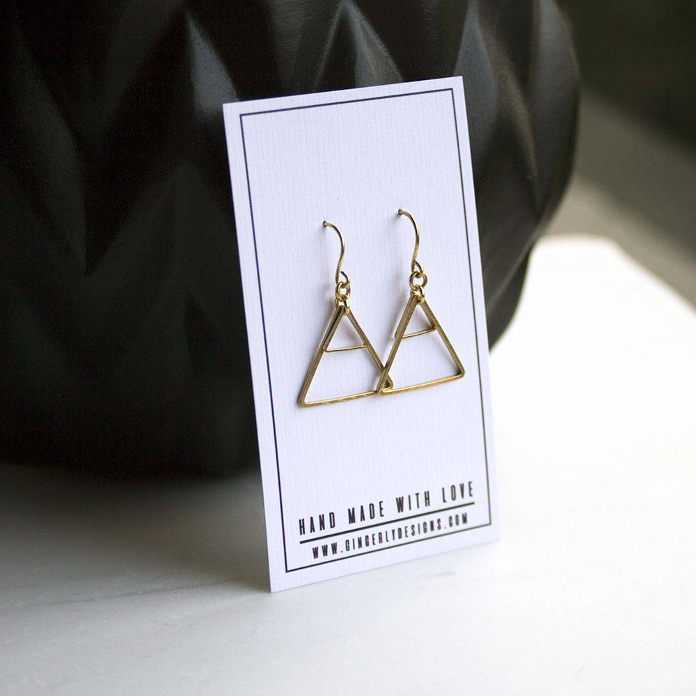 Gold triangle earrings, Geometric triangle earrings, Gold earrings, modern drop earrings, Gift for her, gift for wife, bridesmaid earrings