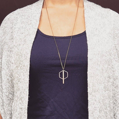 Hexagon and Gold Bar Necklace, gold bar necklace, gold geometric pendant necklace, long necklace, layering necklace, gift for her, Christmas