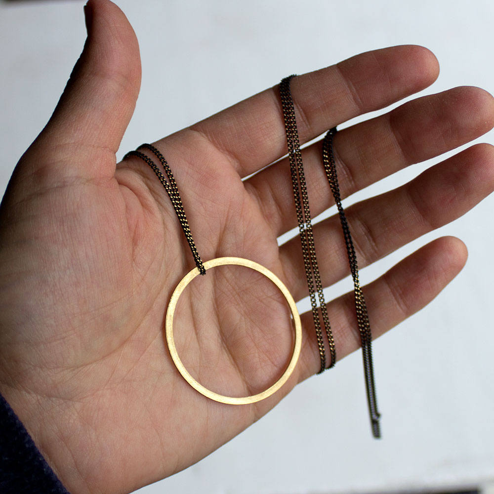 Long brass circle necklace, long ring necklace, layering necklace, long pendant, eternity necklace, gift for mothers day, girlfriend women