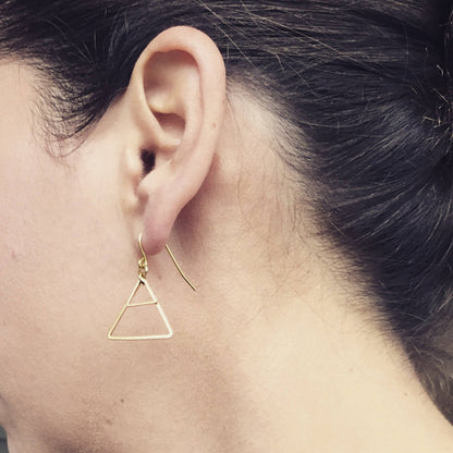 Gold triangle earrings, Geometric triangle earrings, Gold earrings, modern drop earrings, Gift for her, gift for wife, bridesmaid earrings