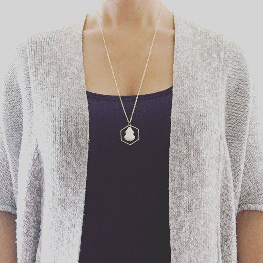Long hexagon necklace, white and gold necklace, layering necklace, honeycomb necklace, wedding jewelry, gift for mom girlfriend wife