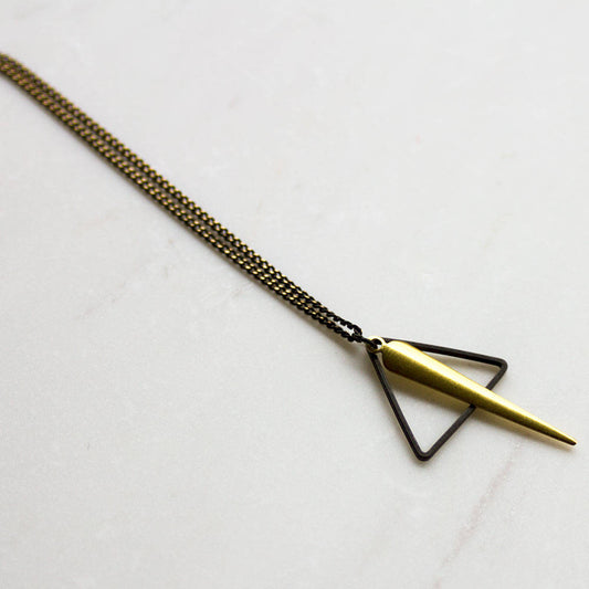Black Triangle and gold arrow necklace, triangle necklace, geometric necklace, boho, aztec necklace, black and gold necklace