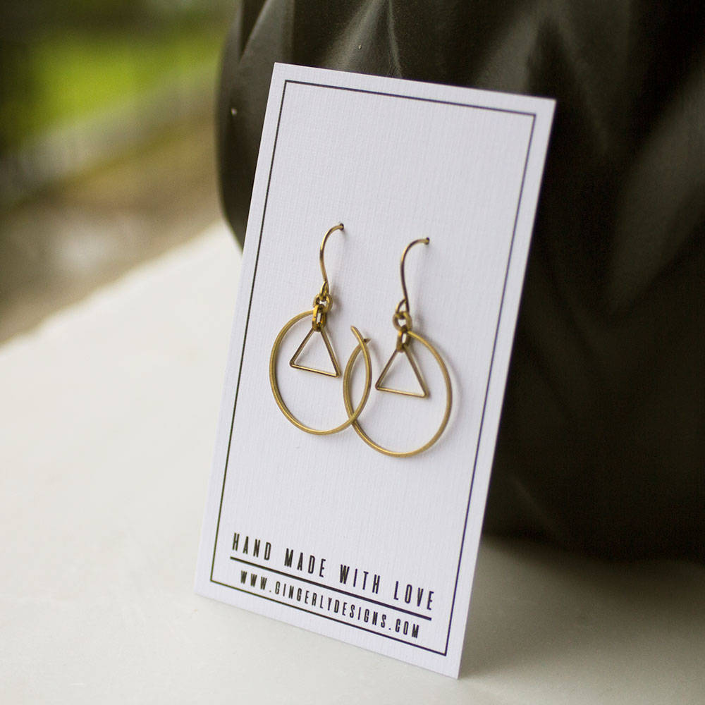 Gold Triangle Earrings, Gold circle earrings, geometric earrings, tribal earrings, minimalist earrings, mothers day gift, gift her, delicate