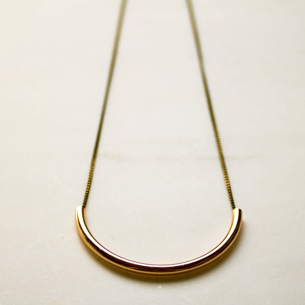 Gold Half Circle Modern Necklace, rose gold necklace, Crescent Moon necklace, tube necklace, Clean Modernist necklace, everyday necklace