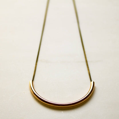 Gold Half Circle Modern Necklace, rose gold necklace, Crescent Moon necklace, tube necklace, Clean Modernist necklace, everyday necklace