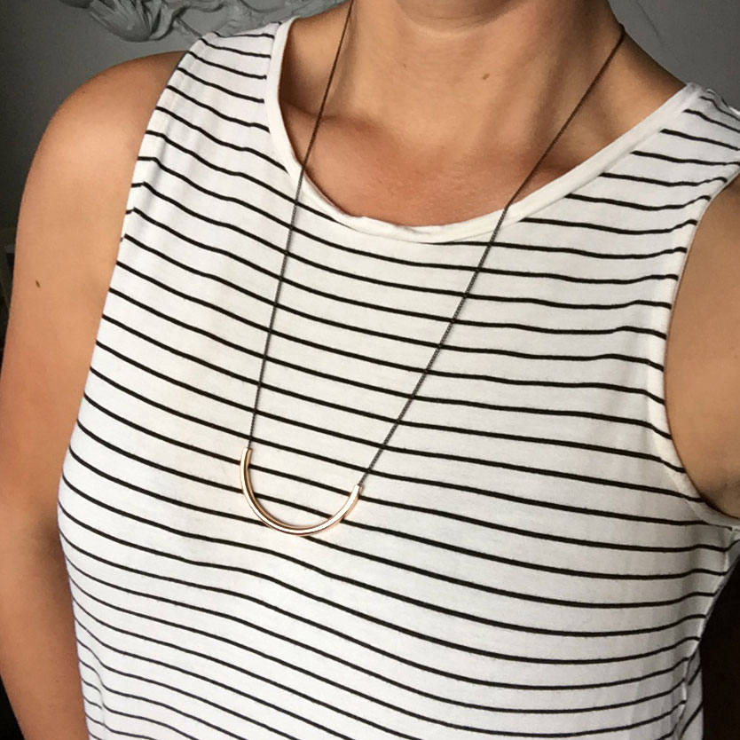 Long Rose Gold Necklace, Tube Necklace, Simple Necklace, Minimalist Necklace, Crescent Necklace, Moon Necklace, Christmas gift for her