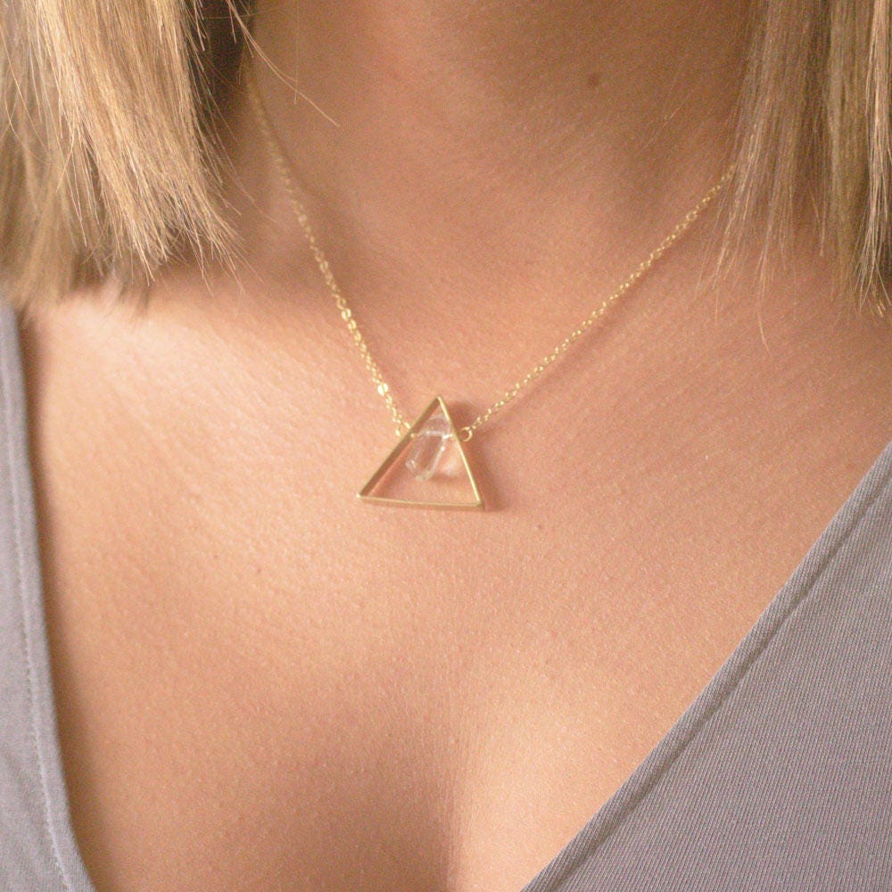 Crystal Necklace, Amethyst Necklace, Choose One Triangle necklace, Geometric Necklace, Layering minimalist necklace, Mother's Day Gift