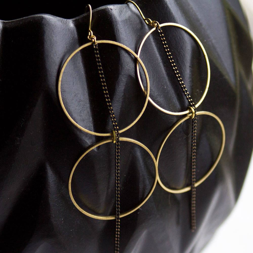 Gold Statement Earrings, hoop earrings, black and gold earrings, minimalist earrings, gift for her, party earrings, circle geometric
