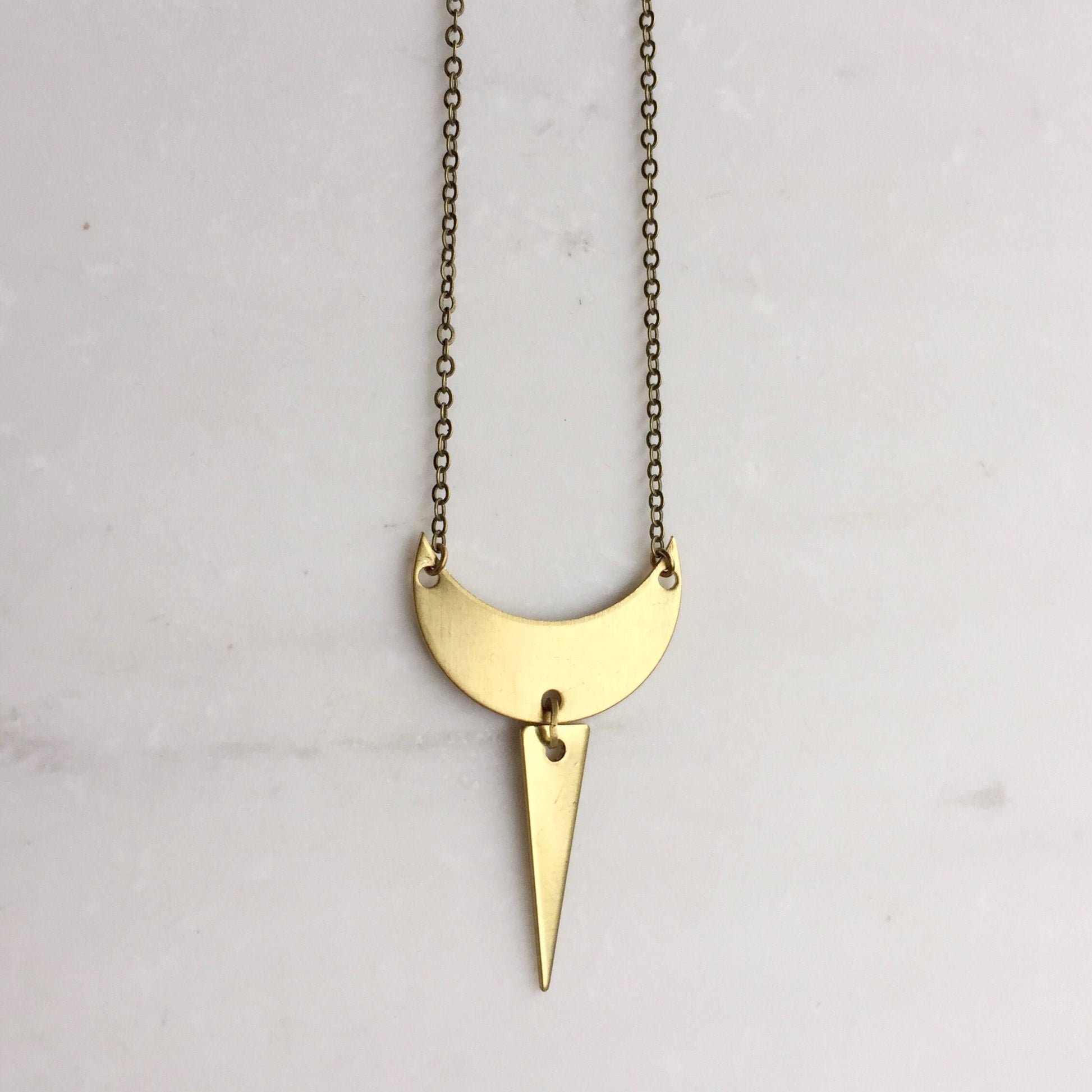 Simple gold pendant necklace, brass minimalist necklace, crescent moon pendant