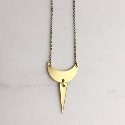 Simple gold pendant necklace, brass minimalist necklace, crescent moon pendant