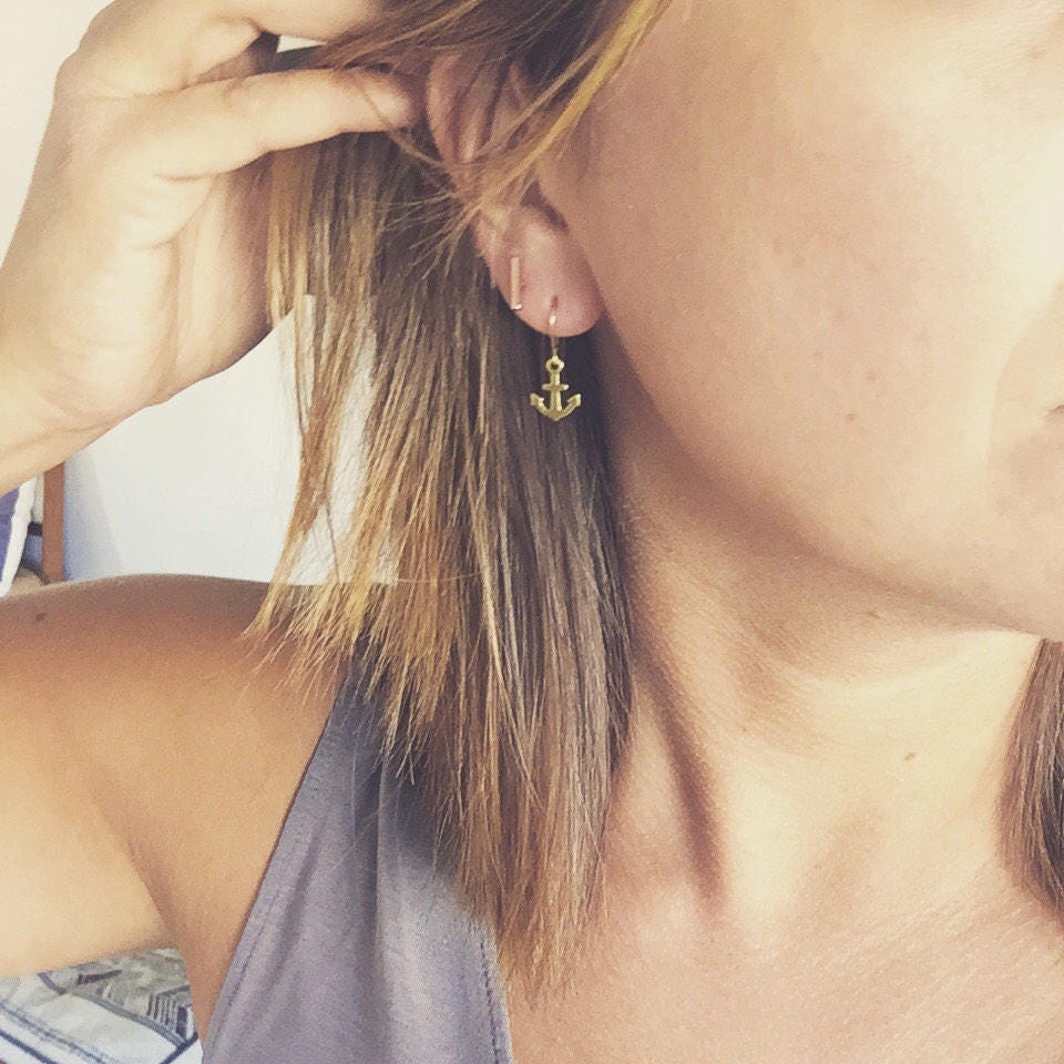 Delicate Anchor Earrings, small gold earrings, nautical jewelry, stocking stuffer, gift for her, sailor jewelry, gold anchor, Christmas gift