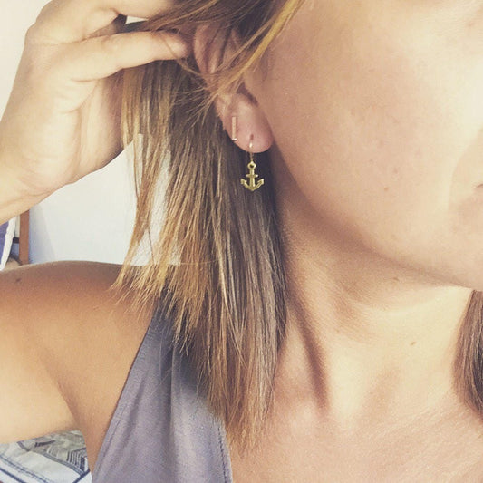 Delicate Anchor Earrings, small gold earrings, nautical jewelry, stocking stuffer, gift for her, sailor jewelry, gold anchor, Christmas gift