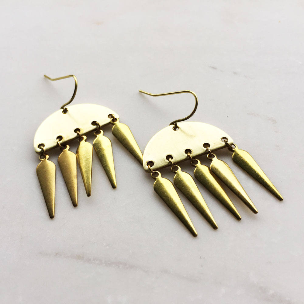 Gold Spike Statement Earrings, Brass earrings, tribal earrings, gold drop earrings, boho earrings, long gold earrings, arrow earrings