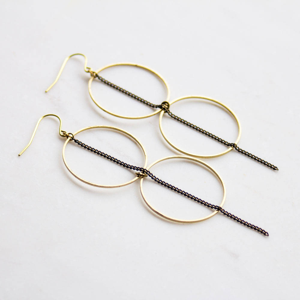 Gold Statement Earrings, hoop earrings, black and gold earrings, minimalist earrings, gift for her, party earrings, circle geometric
