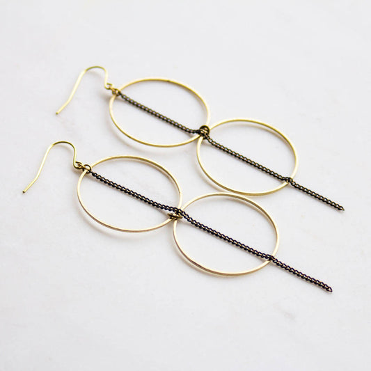 Gold Statement Earrings, hoop earrings, black and gold earrings, minimalist earrings, gift for her, party earrings, circle geometric