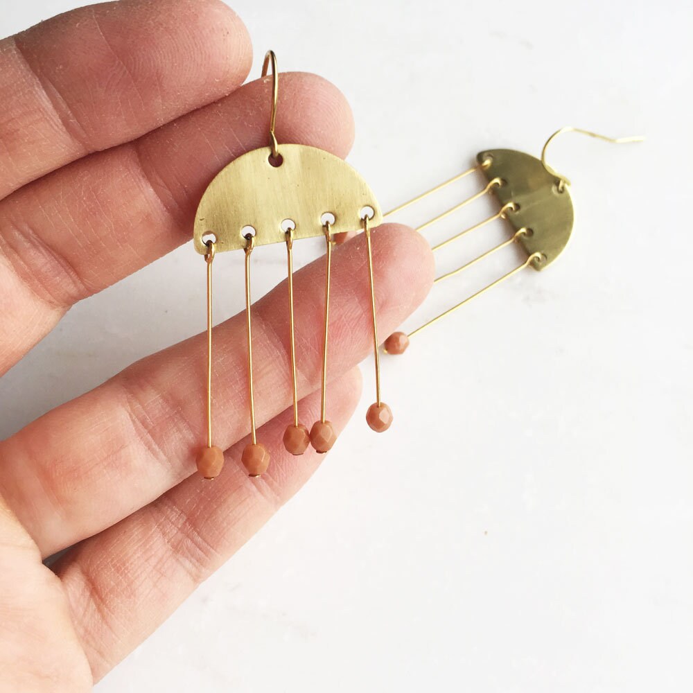 Gold Chandelier earrings, gold statement earrings, big earrings, brass earrings, gift for women, gift for her, bold earrings, pink earrings