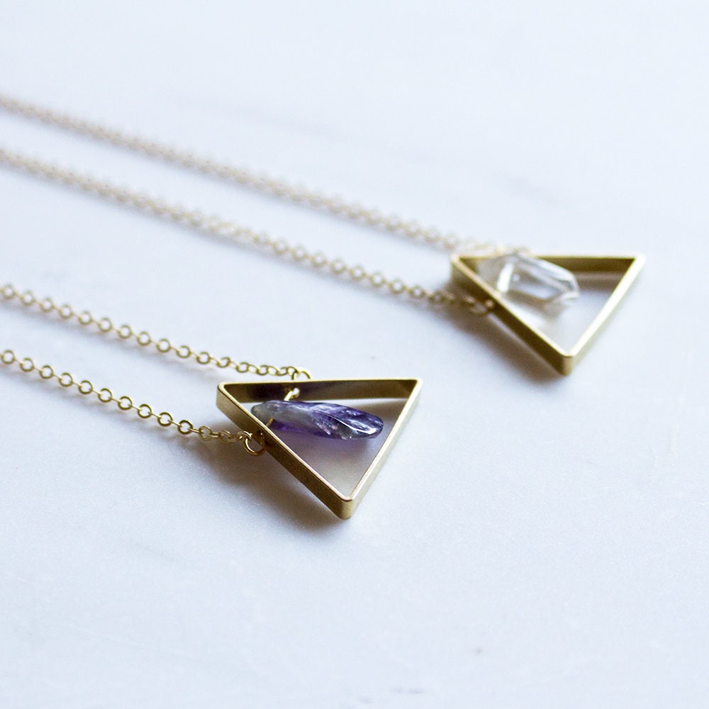 Crystal Necklace, Amethyst Necklace, Choose One Triangle necklace, Geometric Necklace, Layering minimalist necklace, Mother's Day Gift