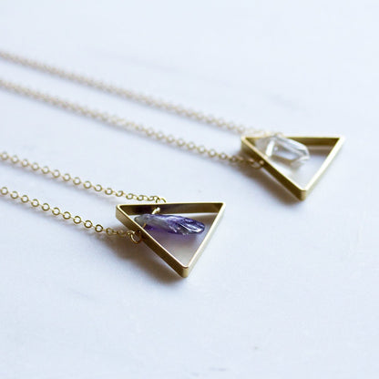 Crystal Necklace, Amethyst Necklace, Choose One Triangle necklace, Geometric Necklace, Layering minimalist necklace, Mother's Day Gift