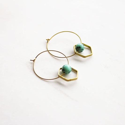 Unique hoop earrings, blue beaded earrings, statement hoops, gold hoop earrings, gold earrings, gift for her, blue stone