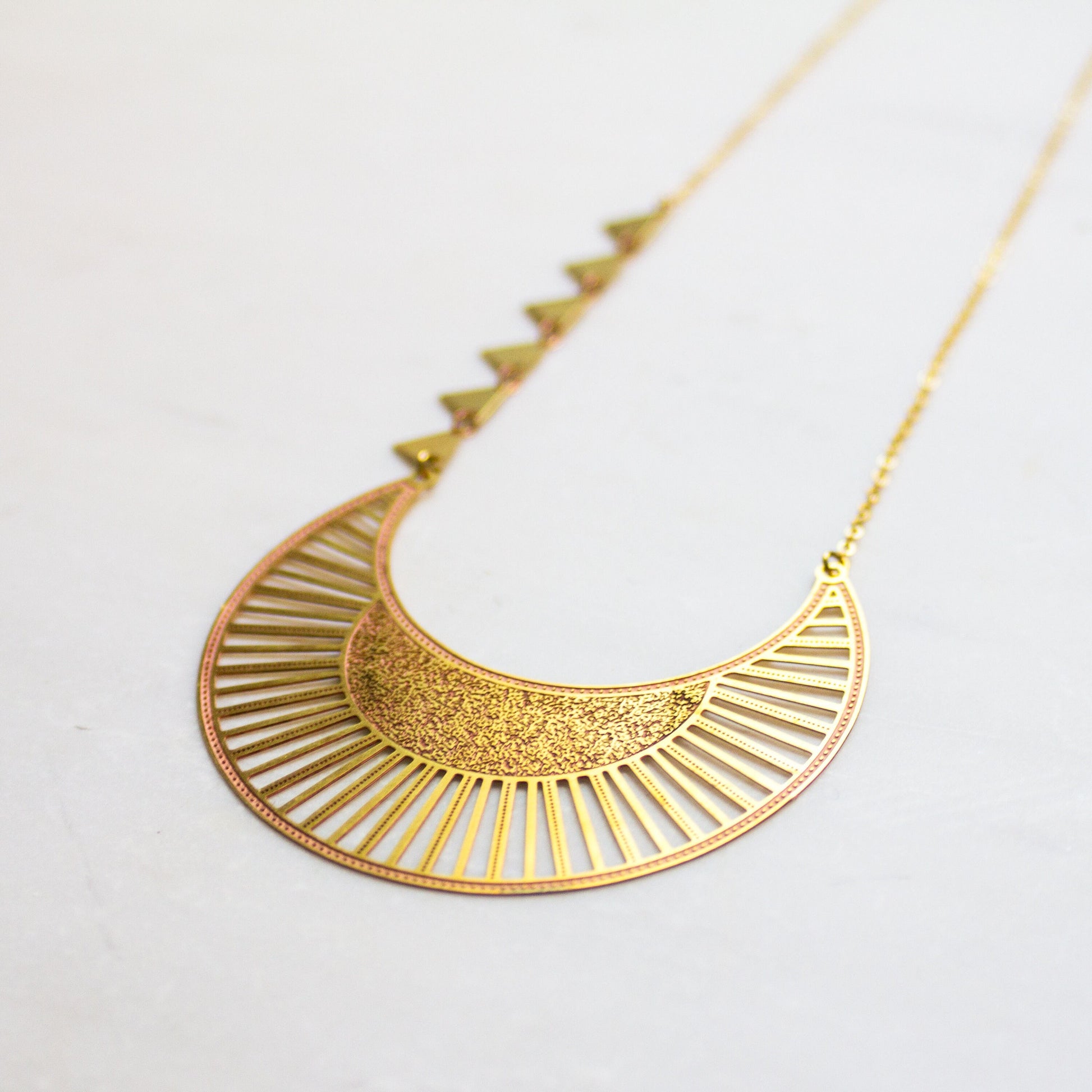 Crescent Moon Necklace, ethnic jewelry, statement necklace, boho necklace, gold moon necklace, unique gift for her, gold triangle necklace