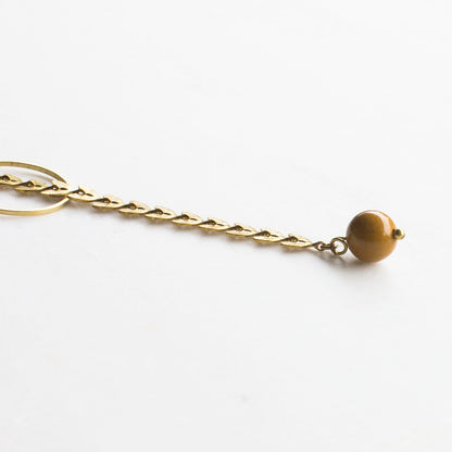 Gold Lariat Necklace with bead drop, long y necklace, gold leaf lariat necklace, long gold and yellow necklace