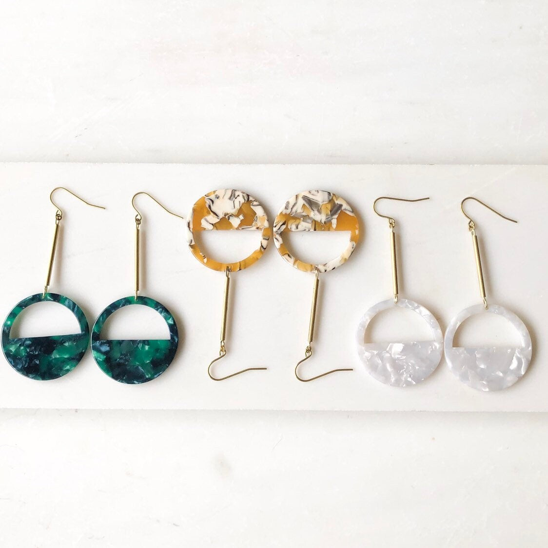Long Statement Earrings, green earrings, yellow earrings, white and gold earrings, colourful statement earrings