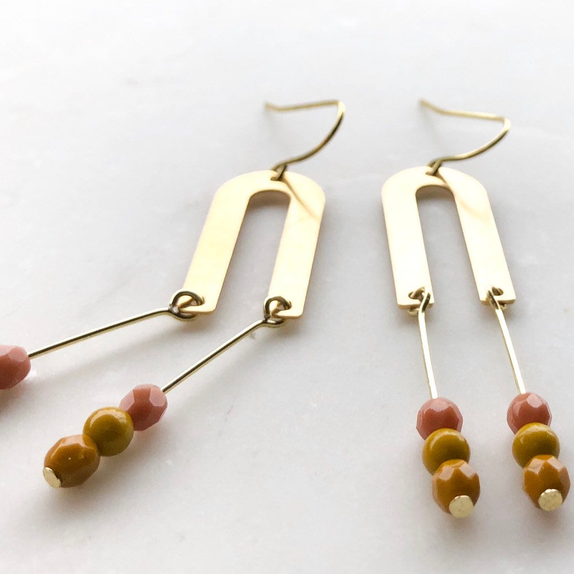 U Drop Earrings, Arched earrings, rainbow earrings, Beaded drop earrings, Statement bead earrings